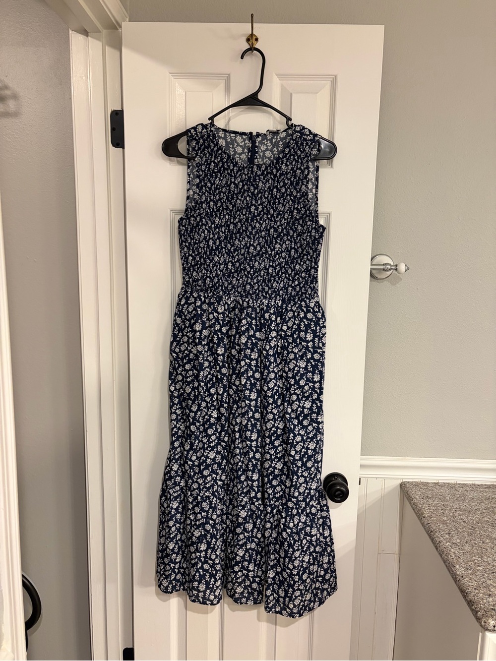 J.Crew Floral Smocked Midi Dress Small Navy White